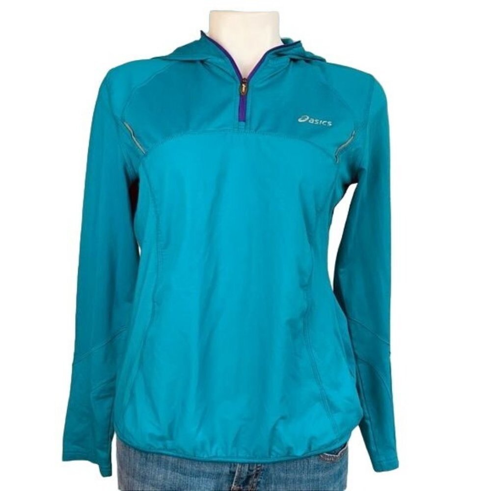 ASICS Active Sweatshirt Teal Zip Up Hooded Athletic Sweater Size M - Picture 4 of 11